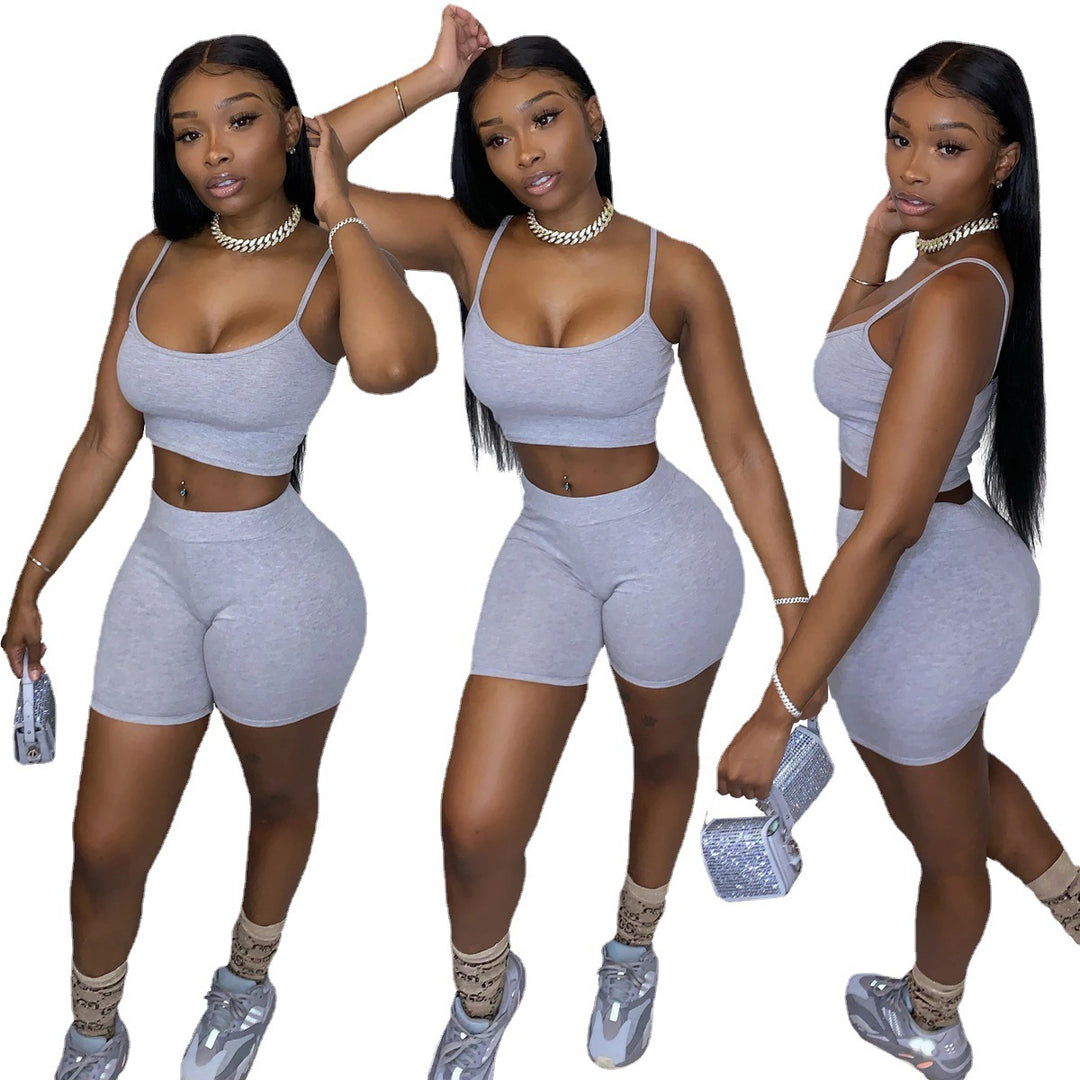 Damen Sportliches Set mit figurbetonendem Crop-Top und Shorts EB