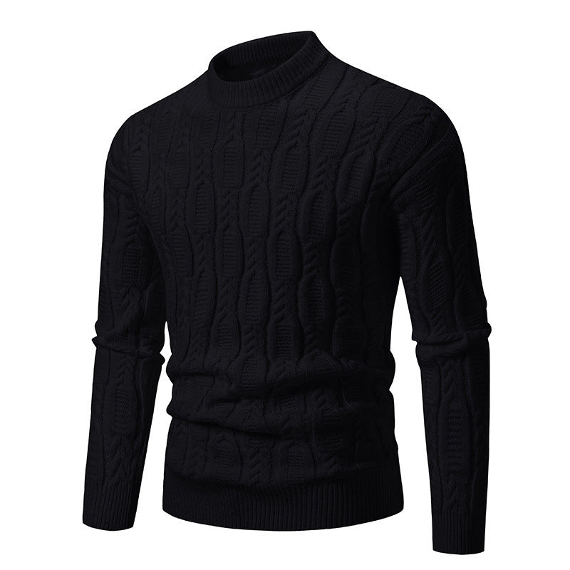 Herren Strickpullover mit modernem Zopfmuster und hohem Kragen EB