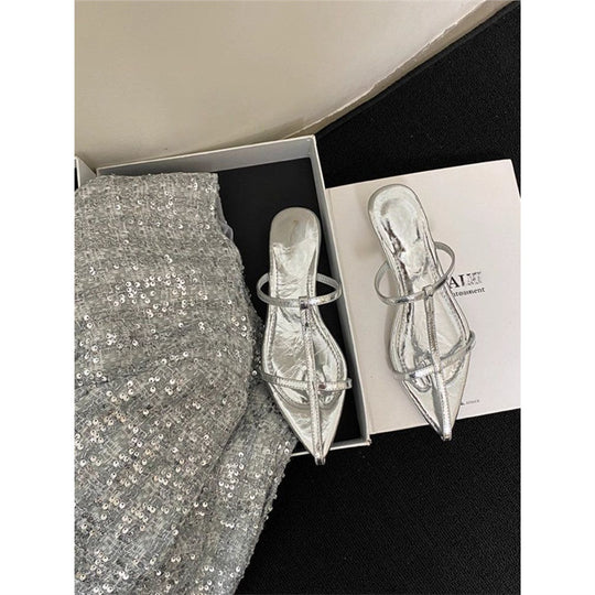 Damen elegante Zehentrenner mit schmalen Riemchen EB
