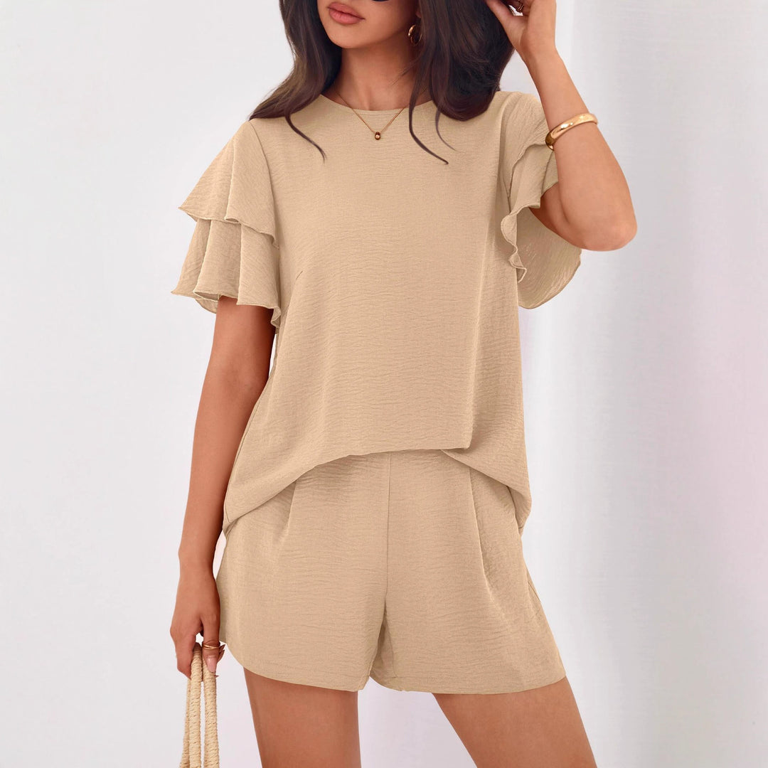 Damen Verspieltes Jumpsuit mit Rüschendetails und seitlichen Taschen EB