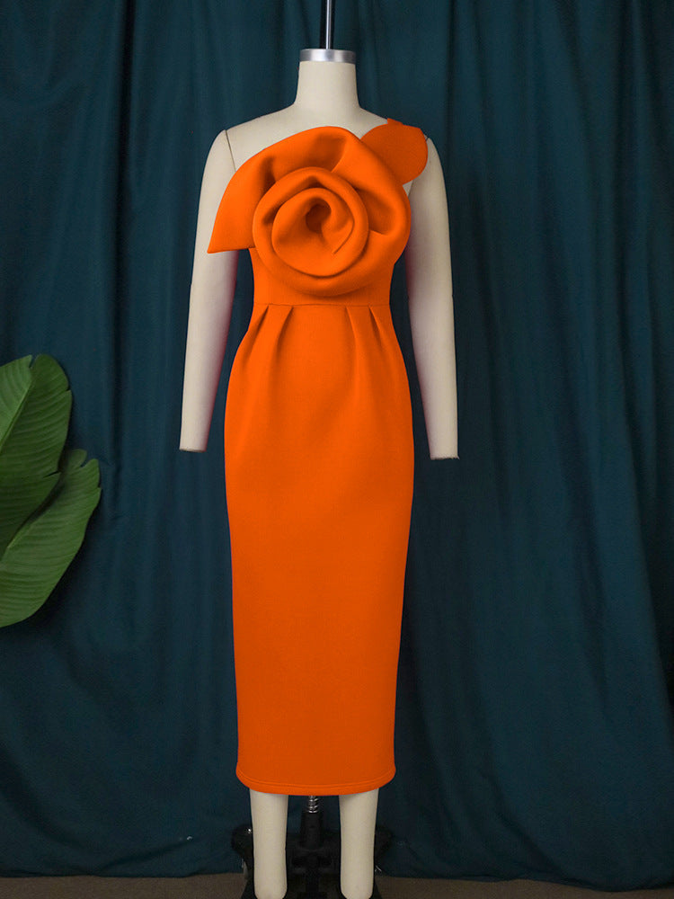 Damen Elegantes Abendkleid mit floralem 3D-Rosenakzent EB