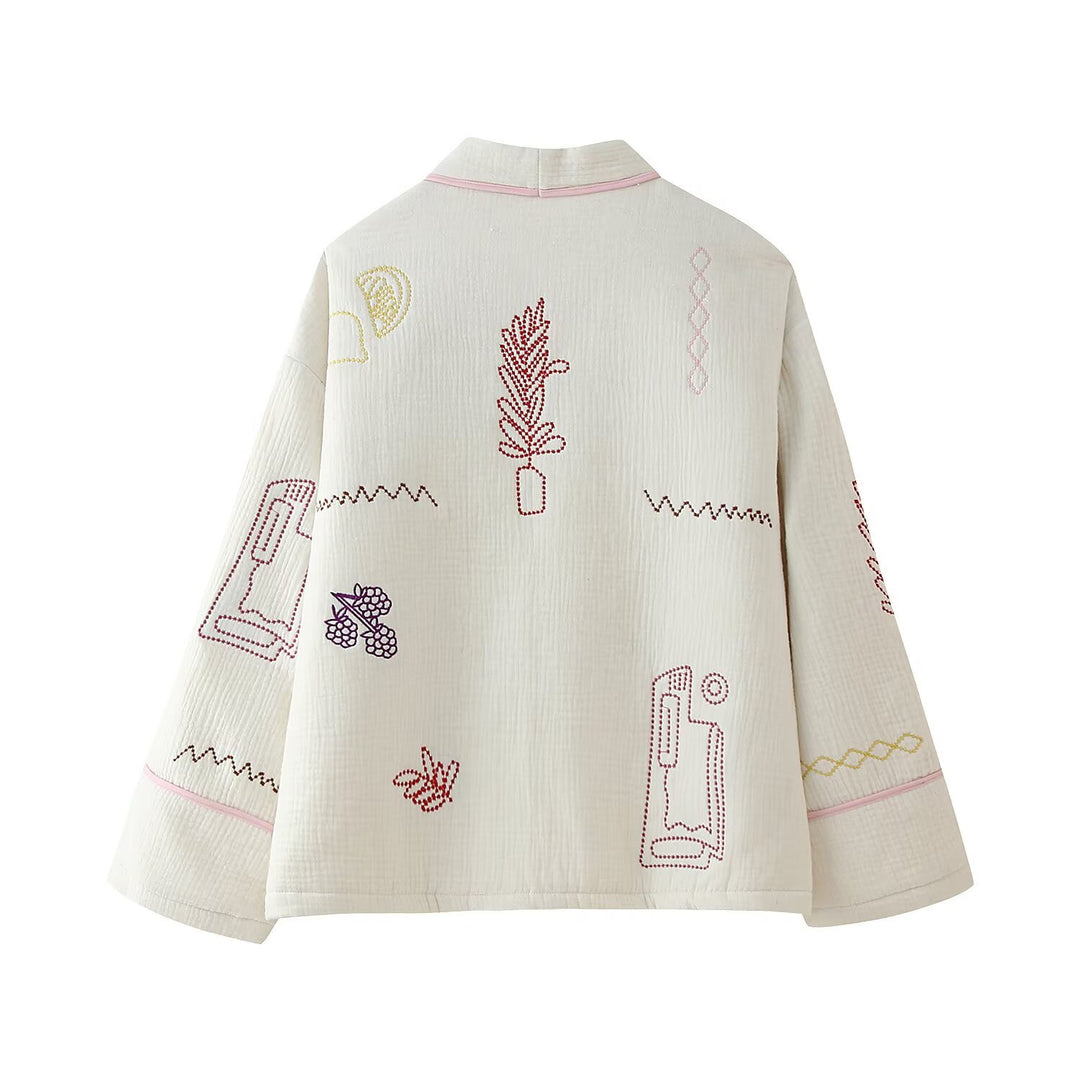 Damen Kimono-Jacke mit dekorativem Stickdesign und praktischen Taschen EB