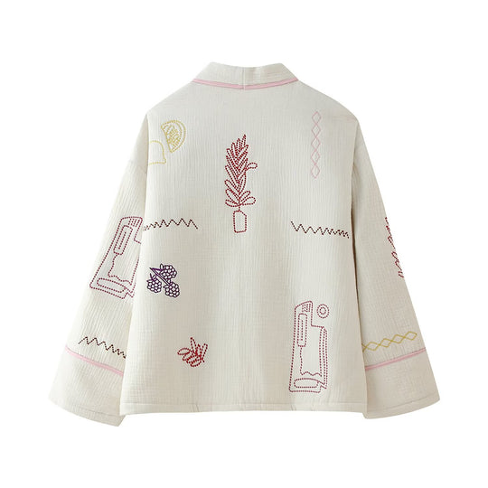 Damen Kimono-Jacke mit dekorativem Stickdesign und praktischen Taschen EB