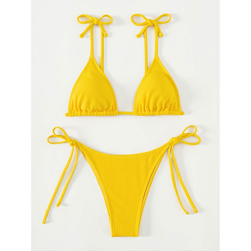 Damen Triangel-Bikini-Set mit Schnürausschnitt und hohem Beinausschnitt EB
