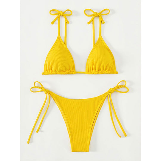 Damen Triangel-Bikini-Set mit Schnürausschnitt und hohem Beinausschnitt EB