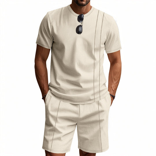 Herren nan atmungsaktives Strukturjersey-Kurzarmshirt mit passender Bundfalten-Shorts EB