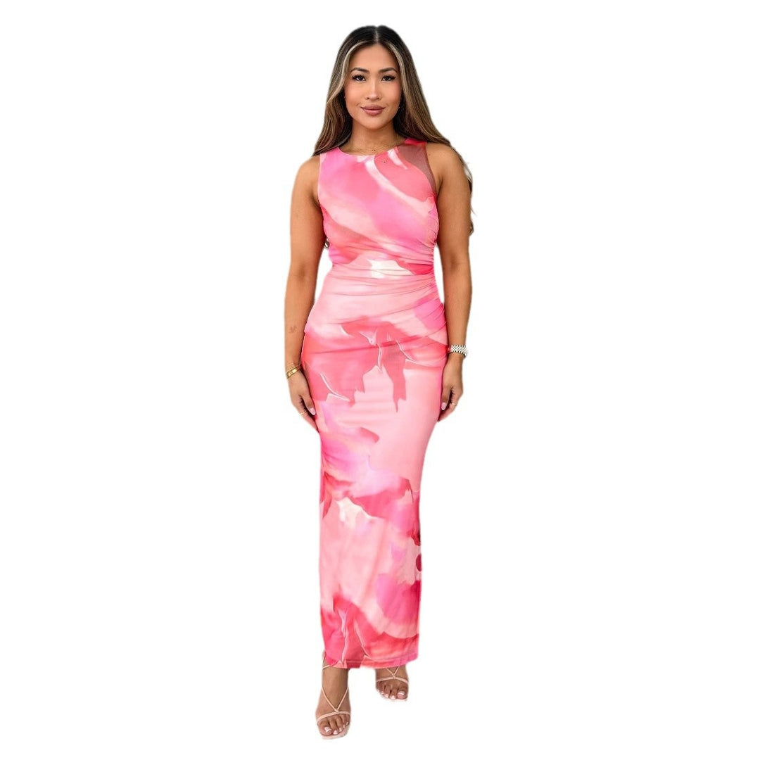 Damen Maxikleid mit modernem Wave-Muster EB