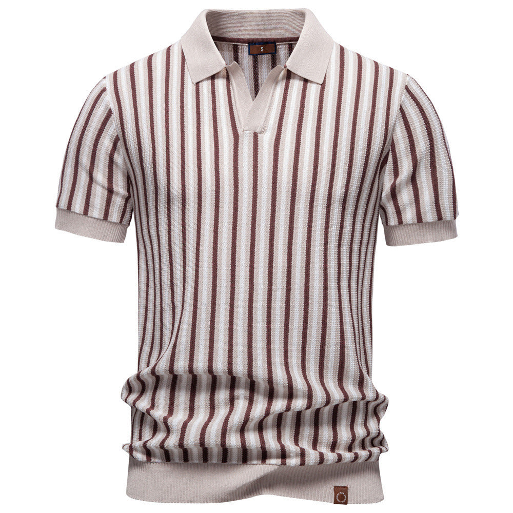 Herren nan gestreiftes Strickpoloshirt kurzarm aus feiner Baumwollmischung mit Polokragen und Rippbündchen EB