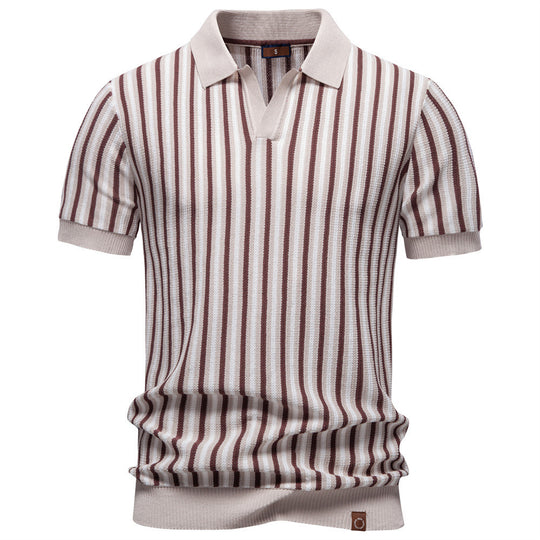Herren nan gestreiftes Strickpoloshirt kurzarm aus feiner Baumwollmischung mit Polokragen und Rippbündchen EB