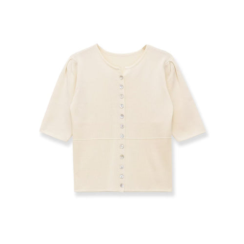 Damen kurzärmlige Strickjacke mit Knöpfen und raffinierter Raffung EB
