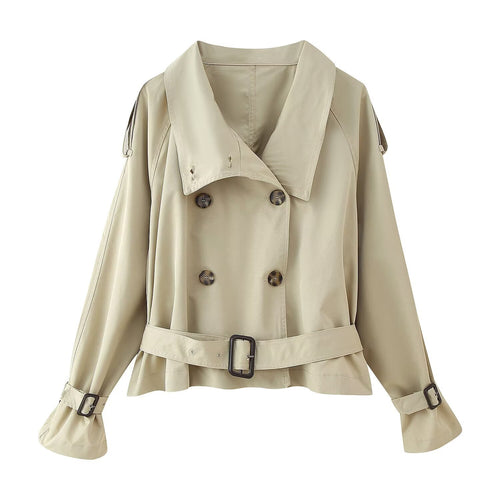 Damen modische Kurzjacke mit zwei Reihen Knöpfen und breitem Kragen EB
