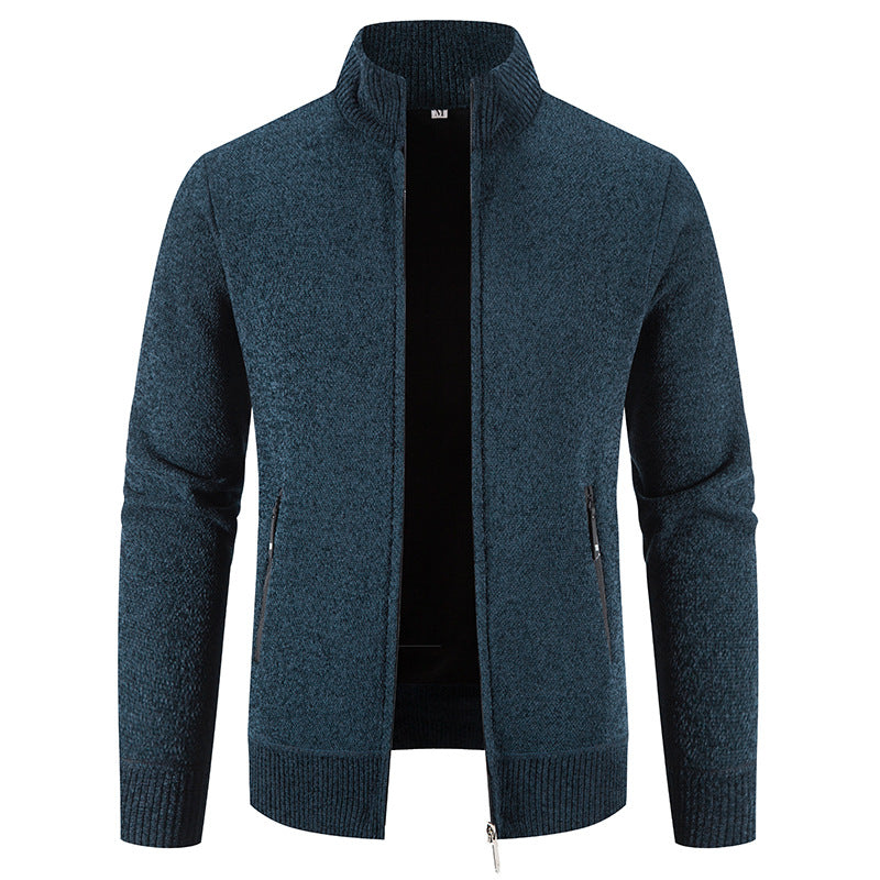 Herren elegante Strickjacke mit hohem Kragen und praktischen Reißverschlusstaschen EB
