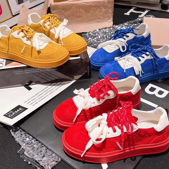 Damen modische Sneakers mit geflochtenem Obermaterial und kontrastierenden Schnürsenkeln EB