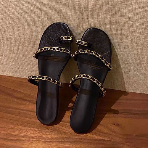 Damen elegante Zehentrenner-Sandalen mit modischen Gliederketten-Details EB