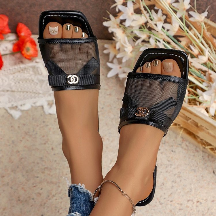 Damen Modische Mules mit dekorativem Schleifendetail EB
