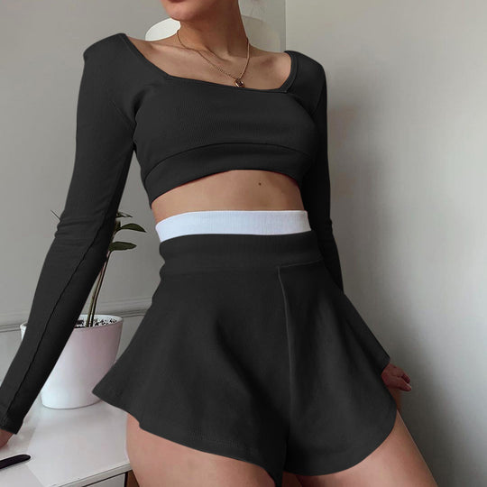 Damen Sportliches Crop-Top und Shorts Set EB