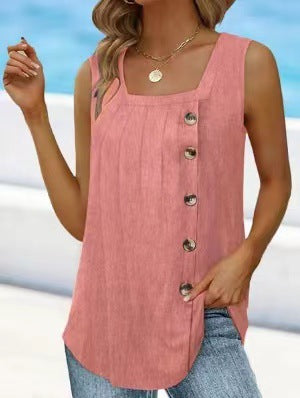 Damen ärmelloses Blusenshirt mit Knopfleiste und sommerlichem Schnitt EB
