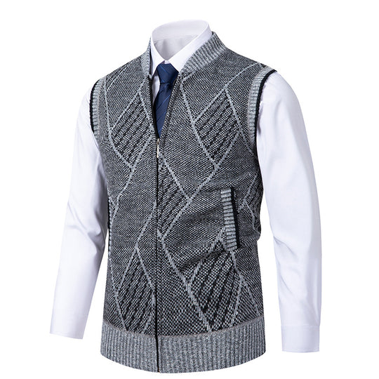 Herren nan elegante Strickweste mit Reißverschluss und Stehkragen EB