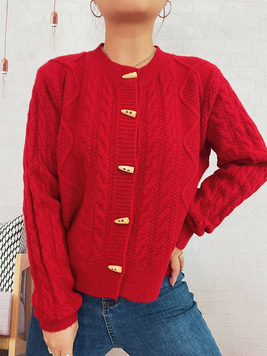 Damen Strickjacke mit dekorativen Knöpfen und strukturierter Webart EB
