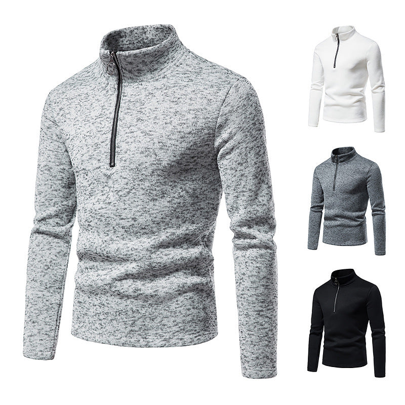 Herren nan melierter Stehkragen-Pullover mit Kurzreißverschluss und schlanker Passform EB