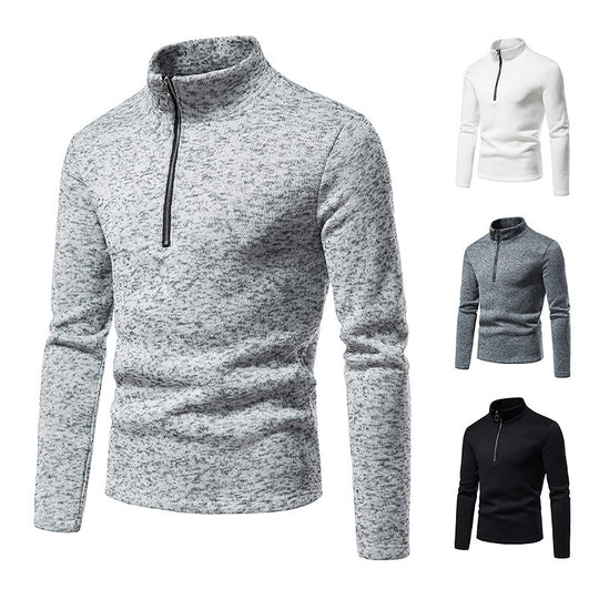 Herren nan melierter Stehkragen-Pullover mit Kurzreißverschluss und schlanker Passform EB