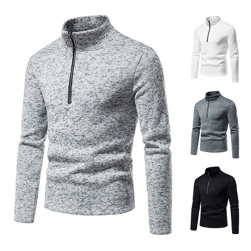 Herren nan melierter Stehkragen-Pullover mit Kurzreißverschluss und schlanker Passform EB