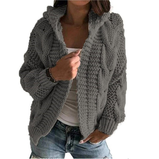 Damen Strickjacke mit voluminösem Zopfmuster und lässigem Schnitt EB