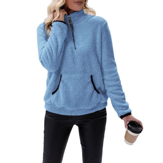 Damen kuschelige Fleece-Pullover mit Halbzipper EB