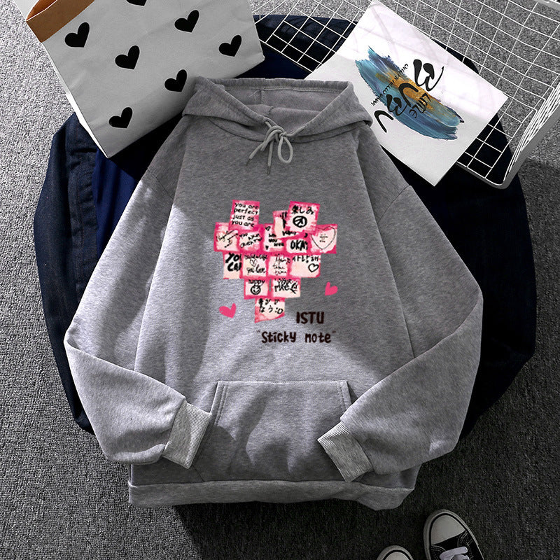 Damen nan Kapuzenpullover mit Sticky-Note Grafik, Kängurutasche und weichem Fleecefutter EB