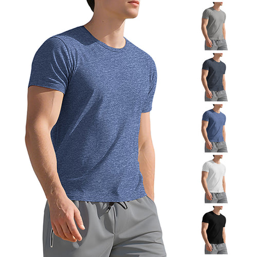 Herren nan meliertes Funktions-T-Shirt mit Rundhalsausschnitt, leichter Baumwollmischung und atmungsaktiver Struktur EB