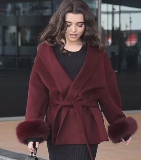 Damen Elegante Wickeljacke mit Teddyfellärmeln EB