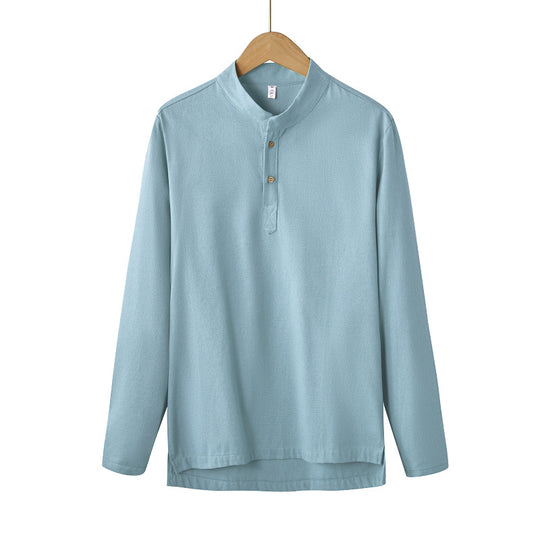 Herren nan langärmeliges Henley-Shirt mit Stehkragen und verdeckter Knopfleiste aus Baumwollmix EB