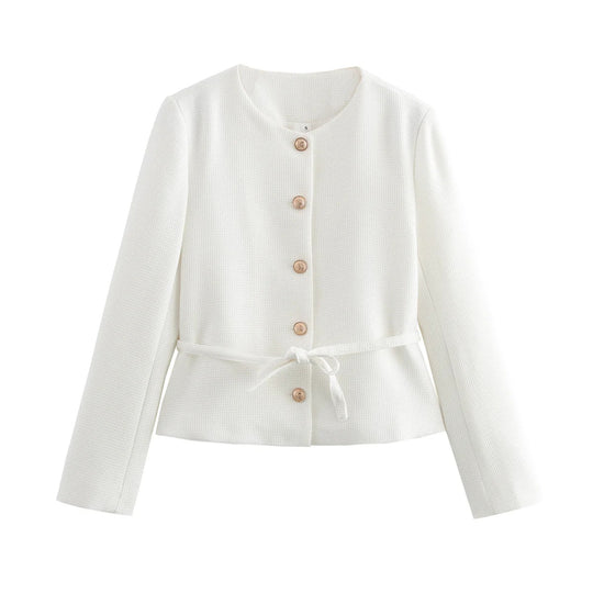 Damen stylistische Übergangsjacke mit Knopfdetails und Bindeband EB