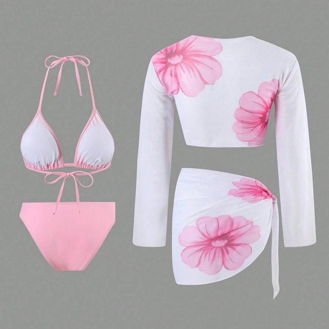 Damen Bikiniset mit floralem Wickeloberteil und hoch geschnittener Hose EB