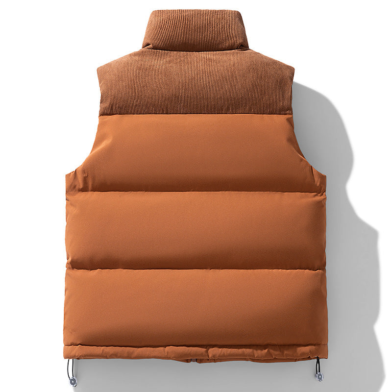 Unisex Gepolsterte Steppweste mit Cordbesatz, hohem Stehkragen und verstellbarem Kordelzug EB