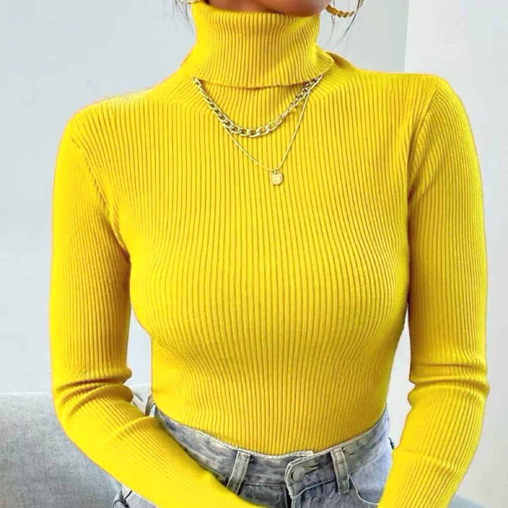 Damen Eleganter Rollkragenpullover mit feiner Rippstruktur EB