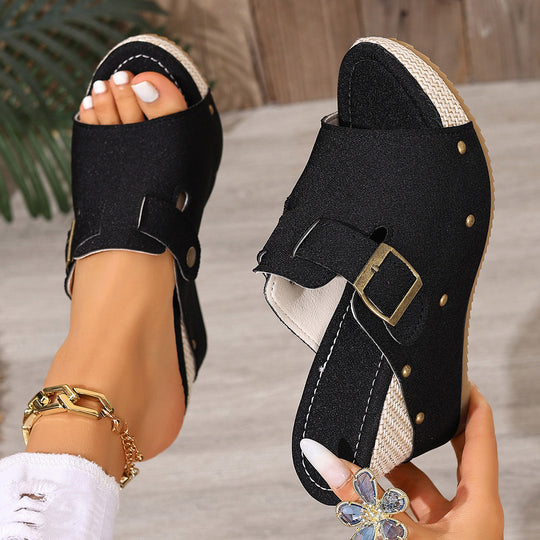 Damen Clogs mit modischer Schnallen-Applikation und komfortabler Liegefläche EB