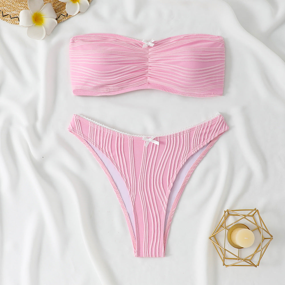 Damen Bandeau Bikini mit dekorativen Rüschen EB