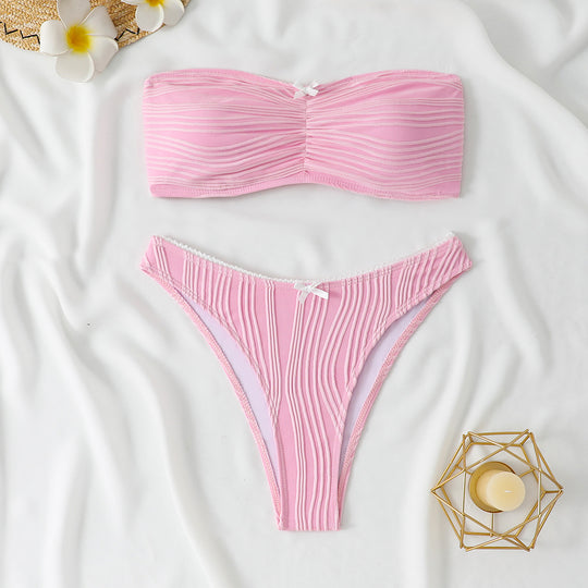 Damen Bandeau Bikini mit dekorativen Rüschen EB
