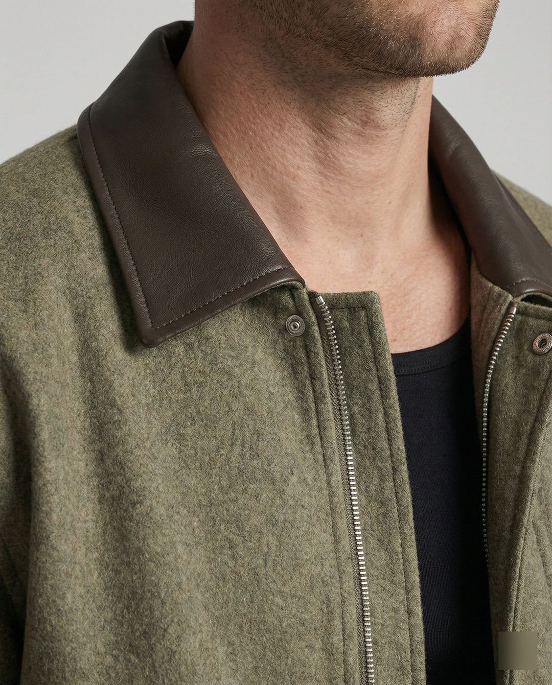 Herren kastig geschnittener Wollmix-Blouson mit Kunstlederkragen, Reißverschluss und Brusttasche mit Reißverschluss EB