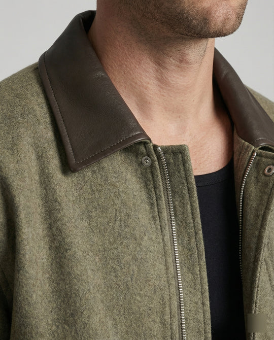 Herren kastig geschnittener Wollmix-Blouson mit Kunstlederkragen, Reißverschluss und Brusttasche mit Reißverschluss EB
