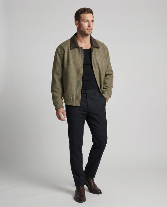 Herren kastig geschnittener Wollmix-Blouson mit Kunstlederkragen, Reißverschluss und Brusttasche mit Reißverschluss EB