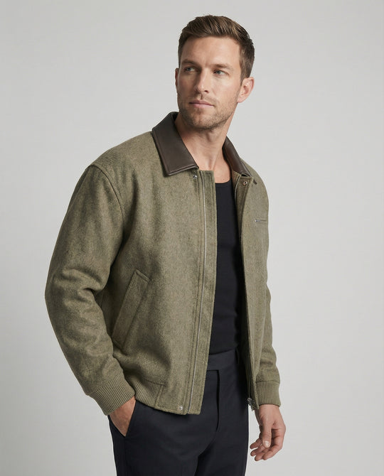 Herren kastig geschnittener Wollmix-Blouson mit Kunstlederkragen, Reißverschluss und Brusttasche mit Reißverschluss EB