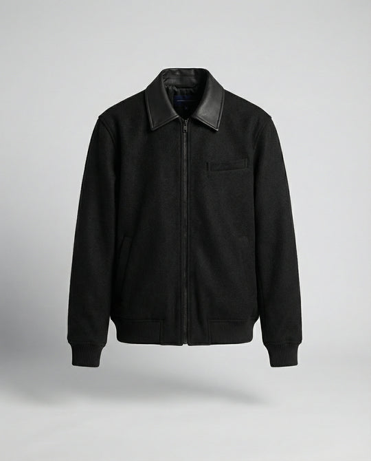 Herren kastig geschnittener Wollmix-Blouson mit Kunstlederkragen, Reißverschluss und Brusttasche mit Reißverschluss EB