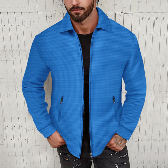Herren nan minimalistische Stehkragen-Feinstrick-Übergangsjacke mit Zwei-Wege-Reißverschluss und verdeckten Reißverschlusstaschen EB