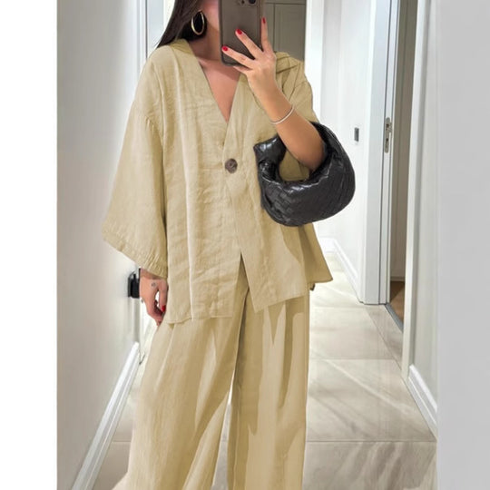 Damen Übergröße Chiffonjacke mit weit geschnittenen Ärmeln und akzentuiertem Knopf EB