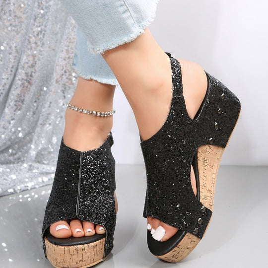 Damen Glitzerndes Keilsandaletten EB