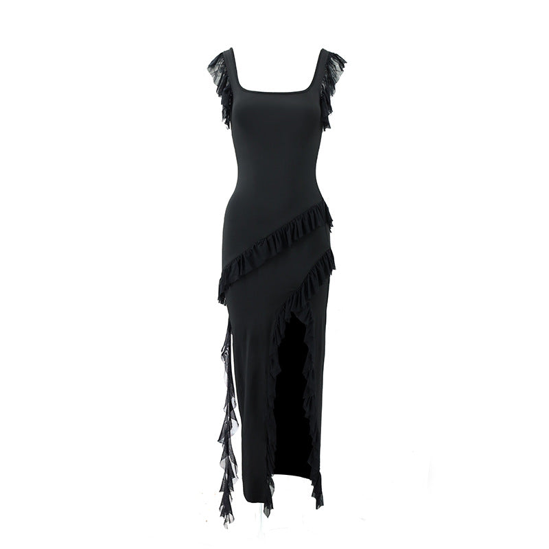 Damen Maxikleid mit originellem Rüschendetail und eleganter Taillierung EB