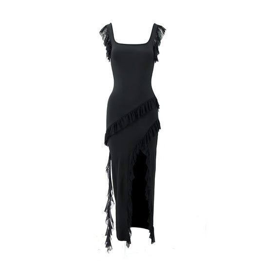 Damen Maxikleid mit originellem Rüschendetail und eleganter Taillierung EB