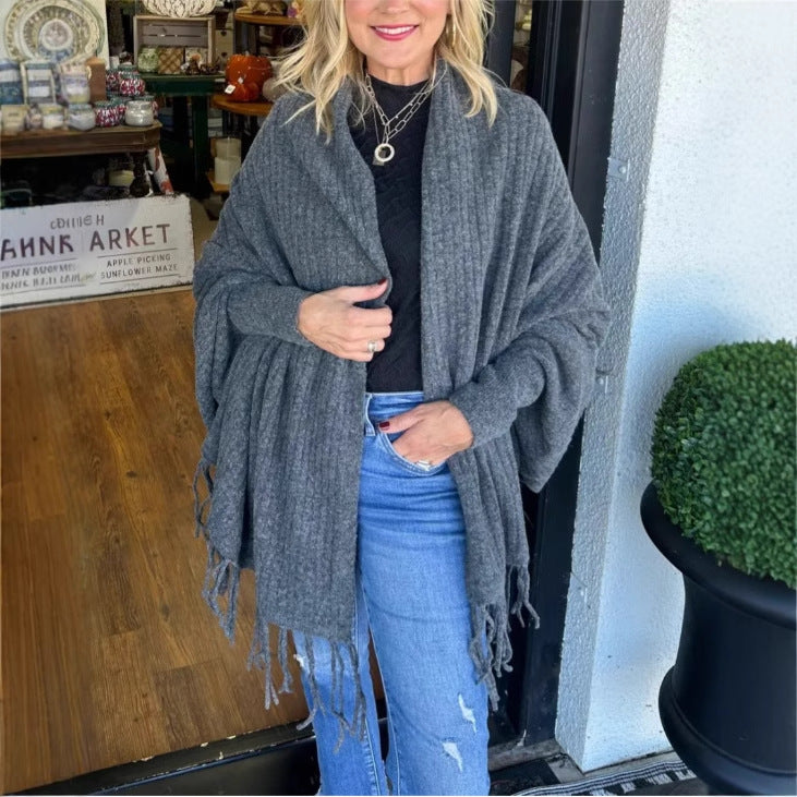 Damen vielseitiger Poncho mit Fransen EB